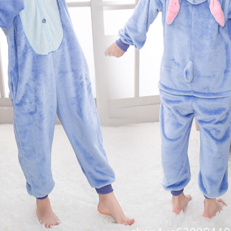 Einteiliger Schlaf-Pyjama für Erwachsene, Flanell, Cartoon-Tier, blau, für Kinder, Performance-Einteiler