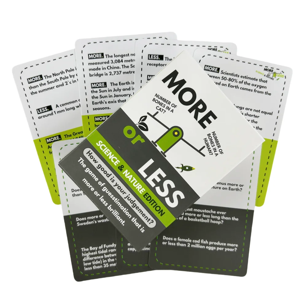 4 Styles More or Less Card Game How Good Is Your Judgement Geogpaphy History Science and Nature Edition Board Deck