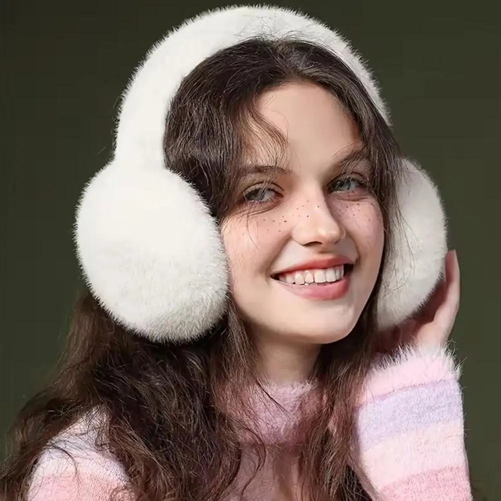 Calentador de orejas de felpa suave moda Otoño Invierno Color sólido protección contra el frío orejeras plegables para mujeres y hombres