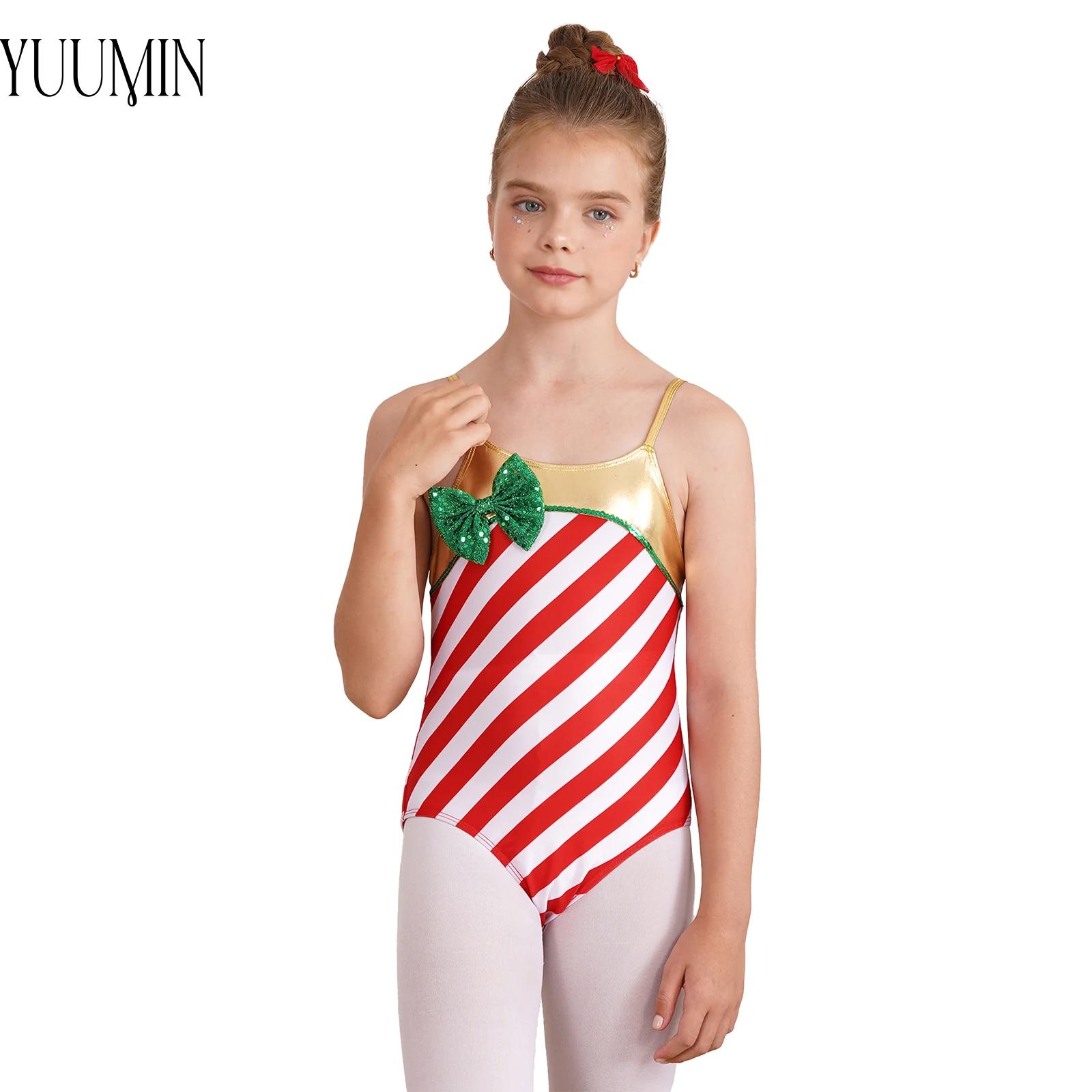 Mädchen Weihnachten Zuckers tange Kostüm Kinder einteilige Urlaubs stile Weihnachten Ballett Tanz Gymnastik Trikot Bodysuit Tanz kleidung