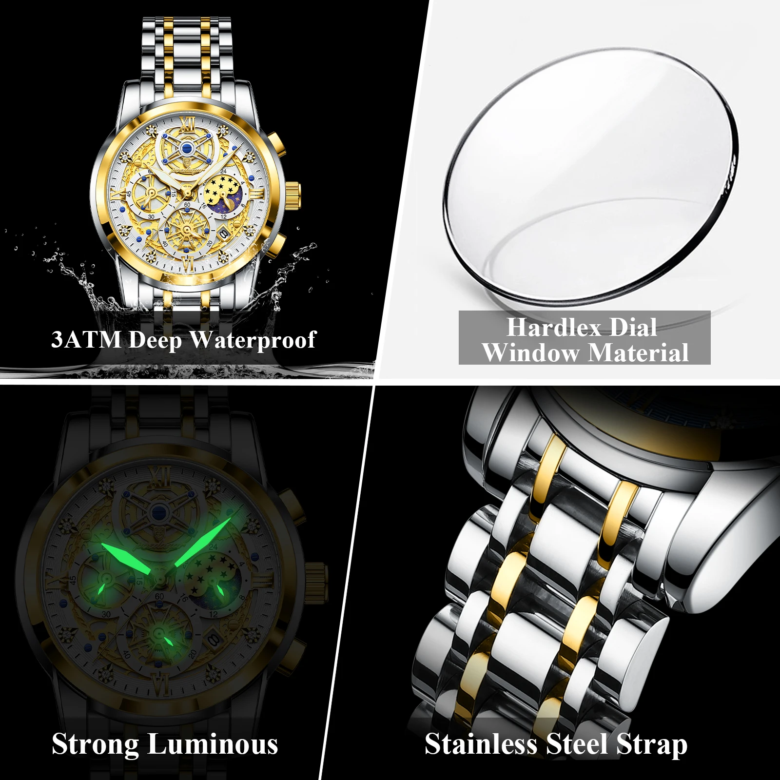Reloj POEDAGAR de lujo a la moda para hombre, Reloj de pulsera resistente al agua con fecha luminosa para hombre, cronógrafo de acero inoxidable, relojes de cuarzo para hombre