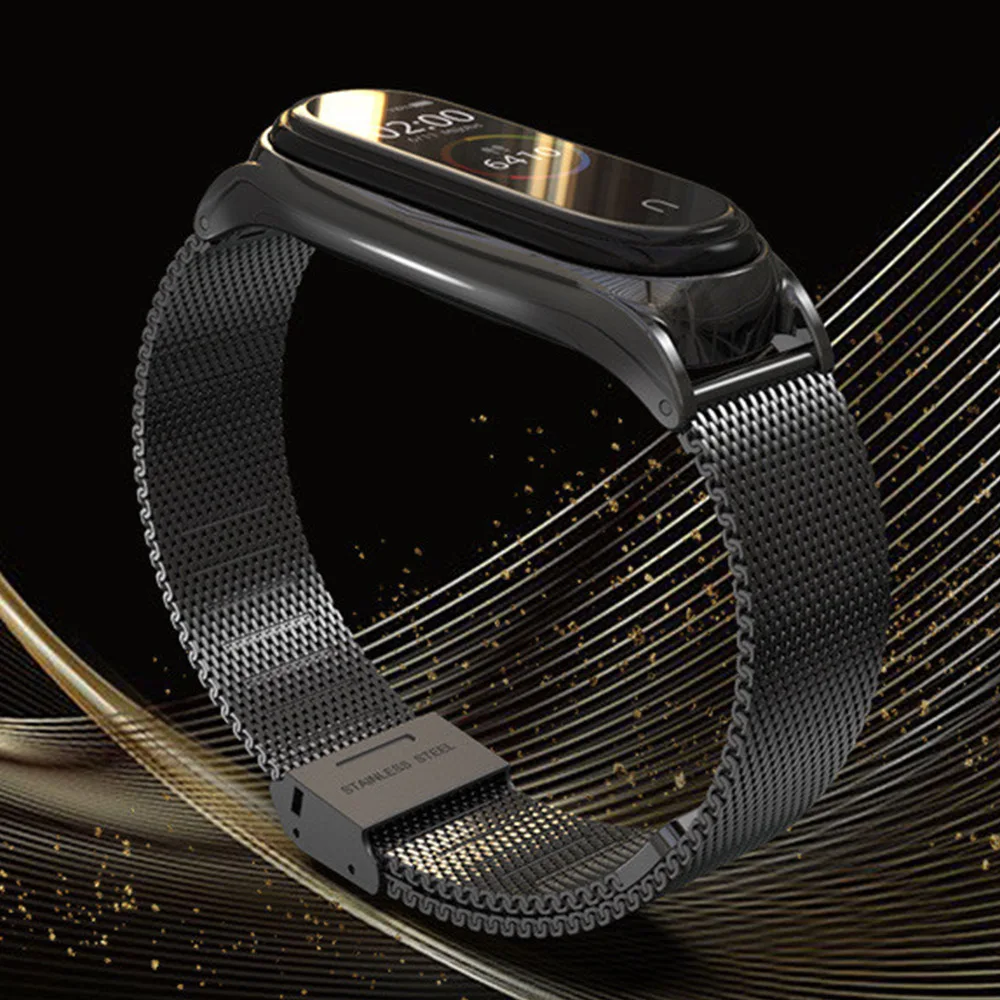 スマートウォッチストラップシャオ mi mi バンド 6 5 4 3 時計バンドゴールドスライバー miband 6 5 4 ステンレス鋼スポーツスマートウォッチ Correas