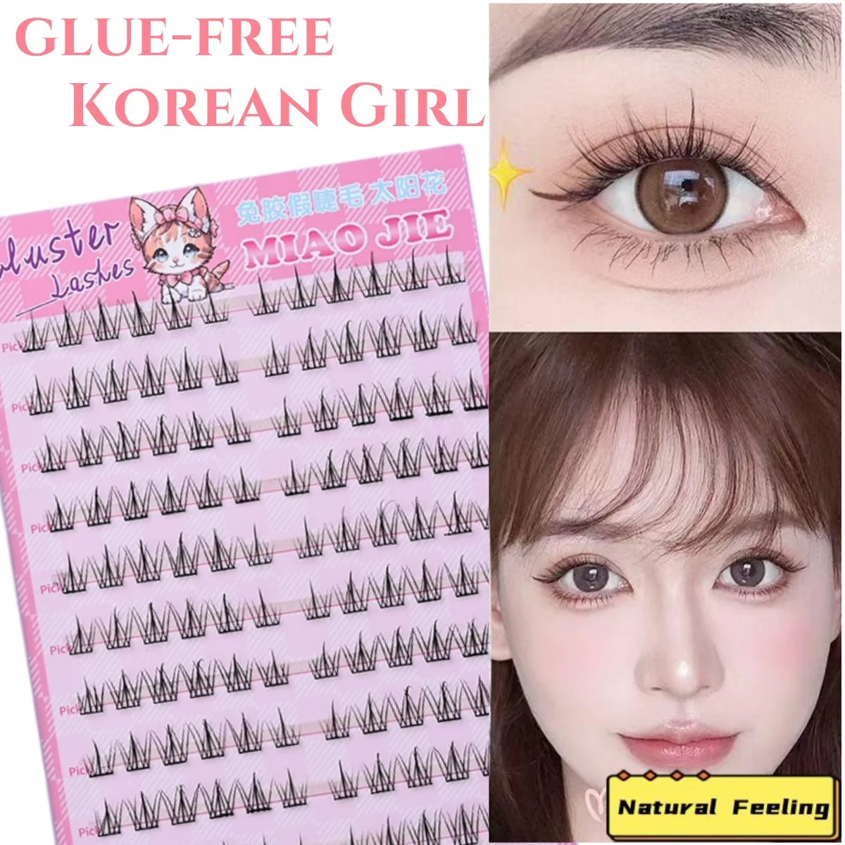 MIAOJIE Künstliche Wimpern ohne Kleber – einfache 3-Stufen-Anwendung, natürliches Aussehen, große Kapazität, perfekt für Anfänger mit Sonnenblumen-Design