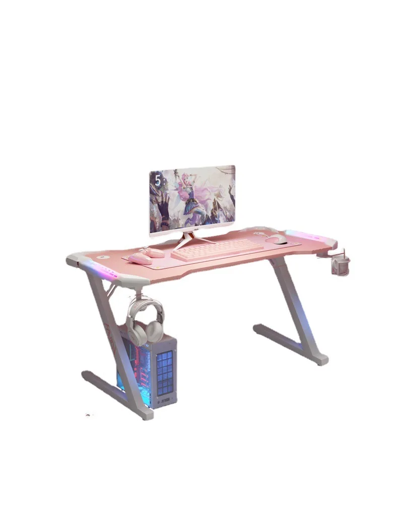 Nuovo tavolo da gioco rosa con luce RGB scrivania per computer con ancoraggio femminile scrivania da studio per camera da letto scrivania nera per ragazzo 100/120CM