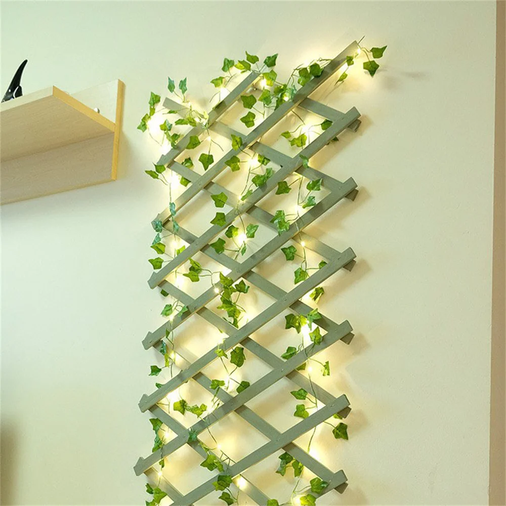 10M/5M/2M Green Leaf Fake Plants String Light Battery Powered Waterproof String Light For Wall House Room Office Birthday Decor