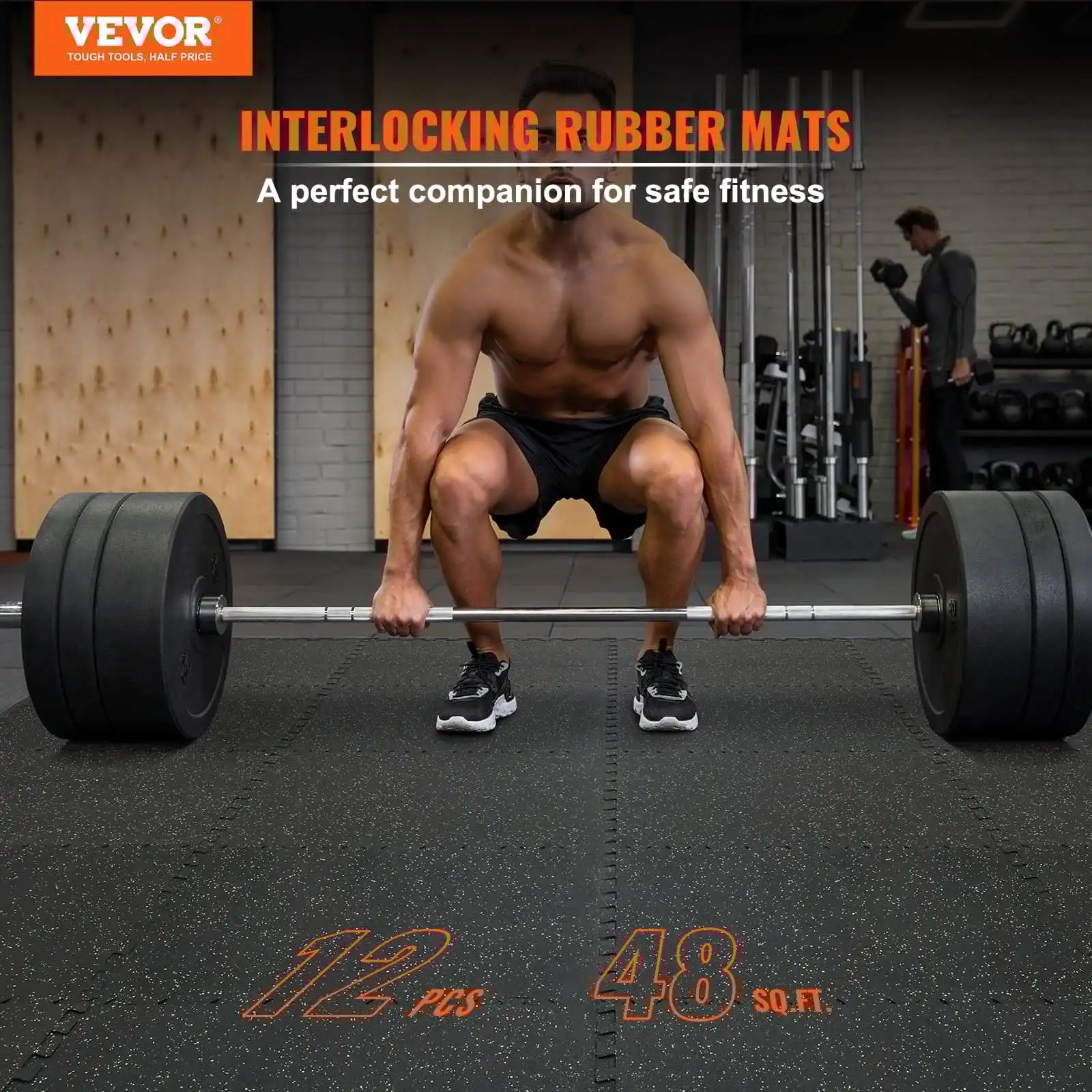 12pcs 1/2 inch Thick Gym Floor Mats, 24" x 24" EVA Foam & Rubber Top Interlocking Workout Floor Mats with 48 sq.ft Coverage