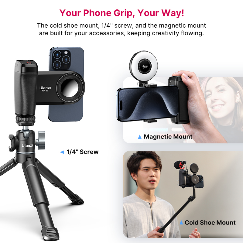 Ulanzi MA35 MagSafe Bluetooth Shutter Smartphone Camera Handle Grip Selfie Stablizer Vertical Horizontal Shooting for Phone