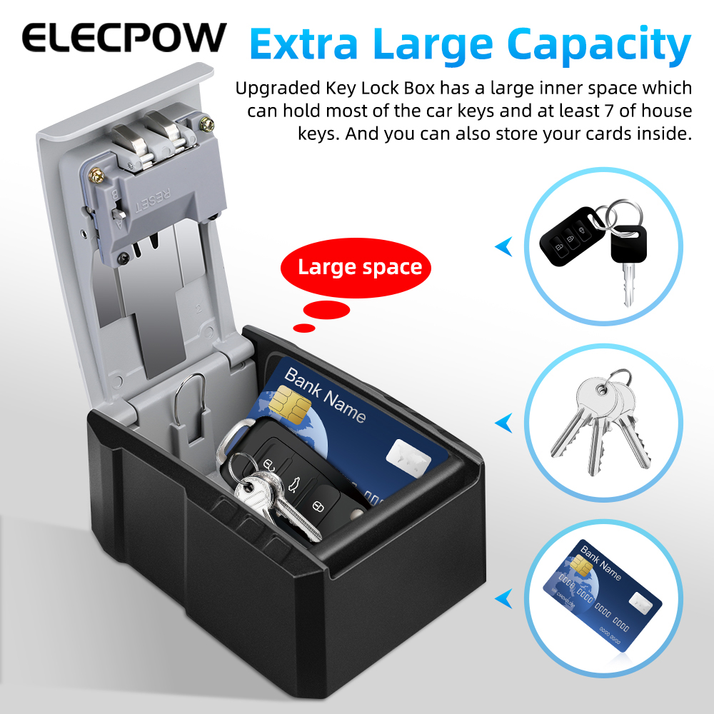 Caja de bloqueo de llave de montaje en pared Elecpow, cerradura de seguridad con código de contraseña de 4 dígitos, sin llave para el hogar y la Oficina, caja de almacenamiento secreta segura, organizador