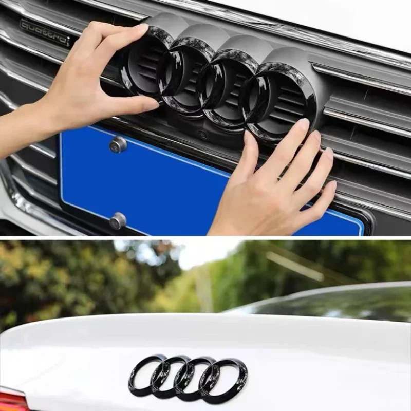 4 Ring logo ABS Silver/Black Car Hood Front Bonnet Grill Rear Trunk Emblem Badge Sticker For Audi A3 A4 A5 A6 A7 Q2 Q3 Q5 Q8 TT