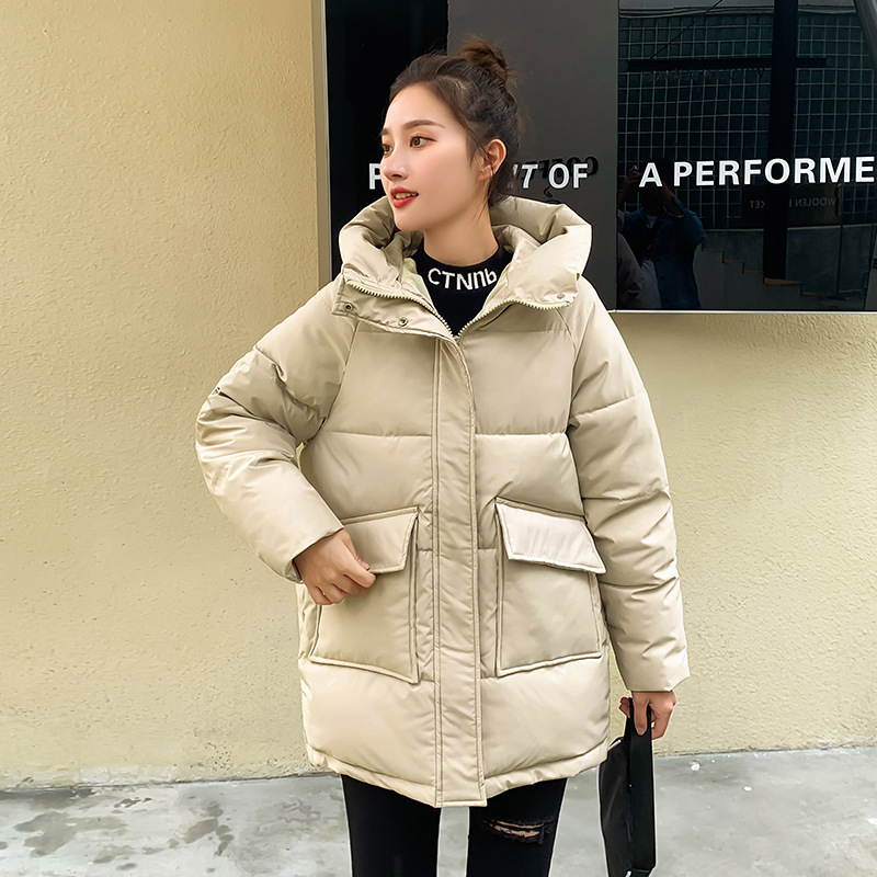 Abrigo de plumón de algodón con capucha para mujer, Parkas gruesas de gran tamaño, Chaqueta larga media, color negro y café, Invierno