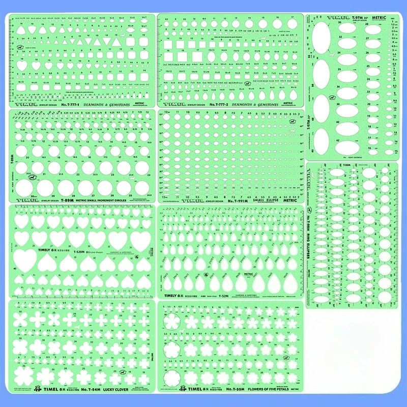 Modello di progettazione di gioielli Kit di righelli per disegno di pietre preziose con diamanti Righelli per formulazioni Strumenti di design professionale Forniture T-777-1 T-777-2