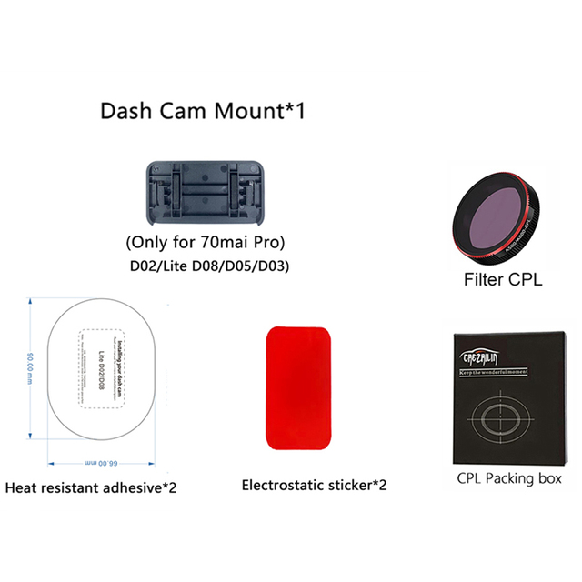 Ban Đầu 70mai Dash Cam Ốp Cho 70mai Dash Cam Pro D02 Lite D08 70mai Pro D02 Lite D08 Kính Lọc CPL