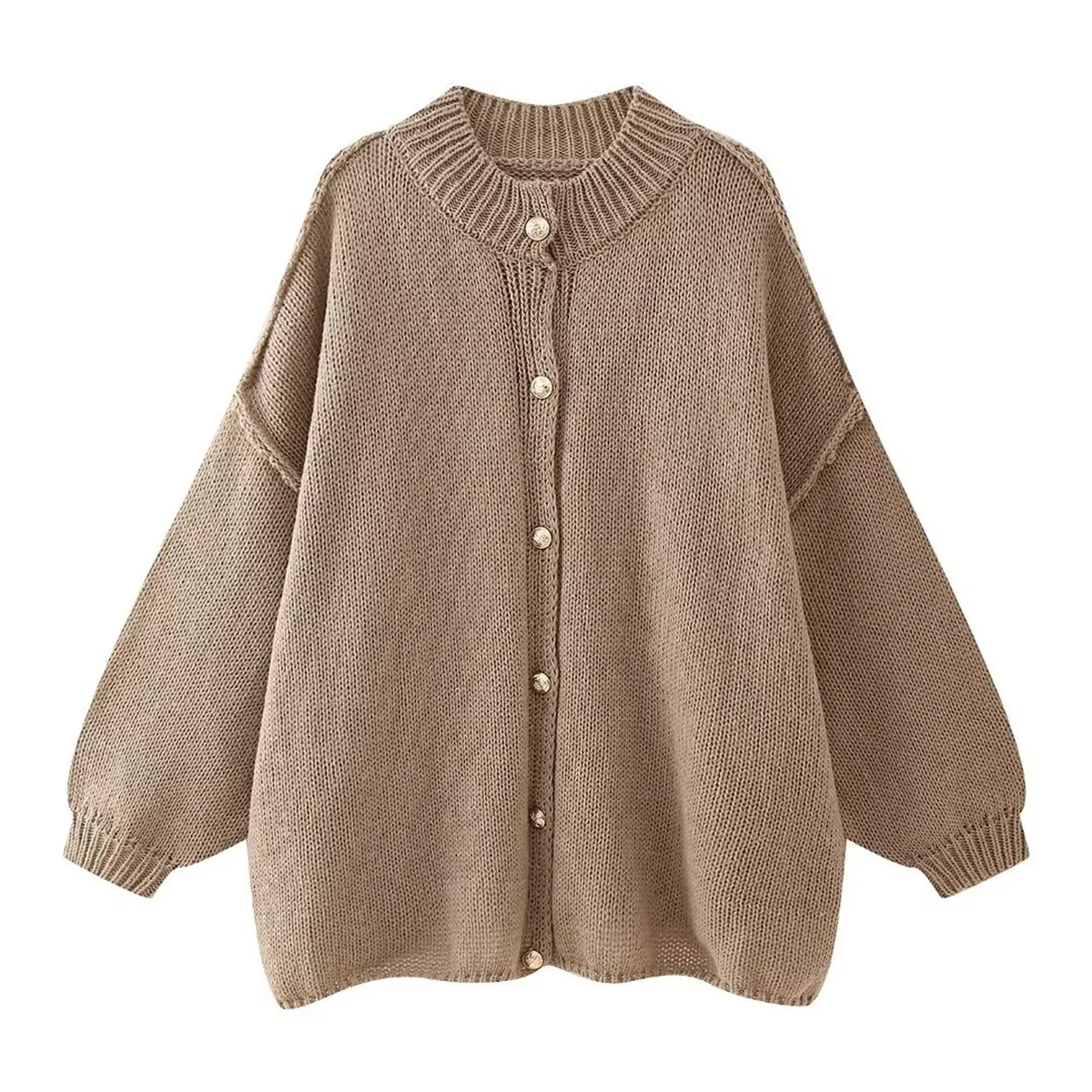 ผู้หญิงเก๋หลวมถักเสื้อกันหนาวแขนยาวฤดูใบไม้ร่วงฤดูหนาว Lazy COZY Basic เสื้อกันหนาวแฟชั่น VINTAGE Coat Lady ชุดลําลอง