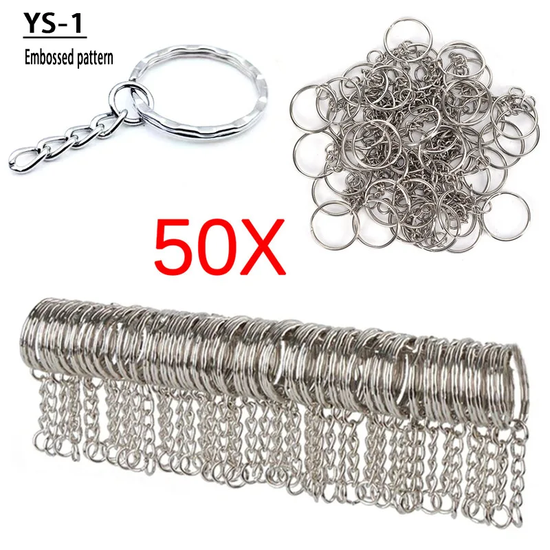 50 ชิ้นโลหะชุบเงินเปล่าพวงกุญแจพวงกุญแจแหวนแยก Keyfob Key ผู้ถือแหวนผู้หญิงผู้ชาย DIY Key Chain Key Ring อุปกรณ์เสริม