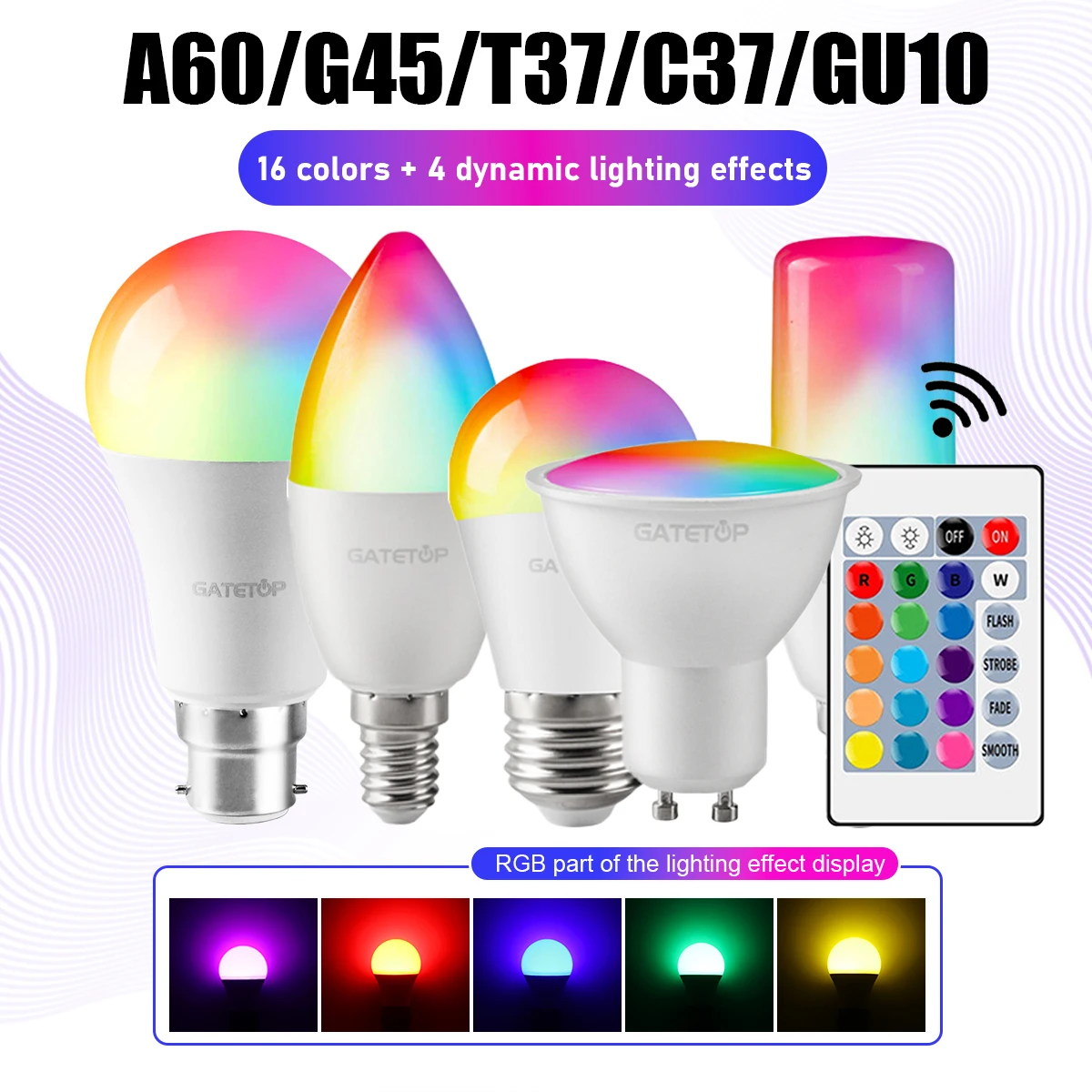 1-10 Uds. Foco de bombilla LED RGBW inteligente E27 E14 B22 GU10 con Control remoto por infrarrojos adecuado para iluminación del hogar colorida