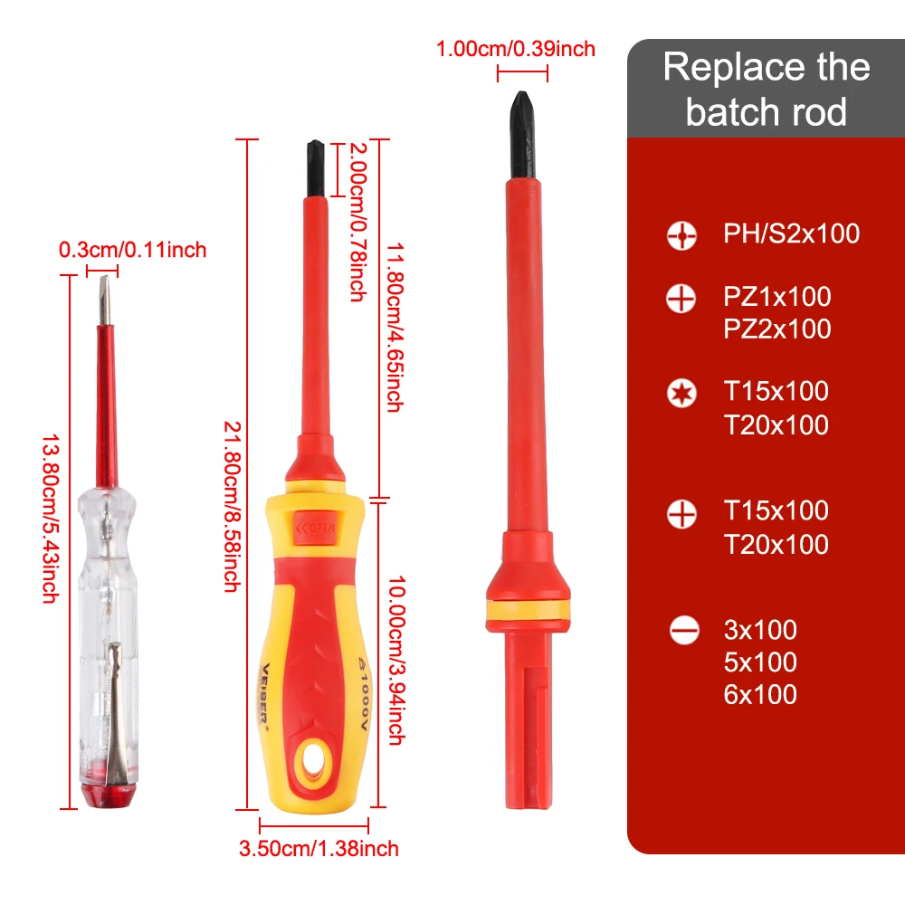 For Electrician Hand Tools Insulated Phillips Slotted Bits Screwdriver Set Multifunctional 13 Pcs 1000V Magnetic Screwdriver