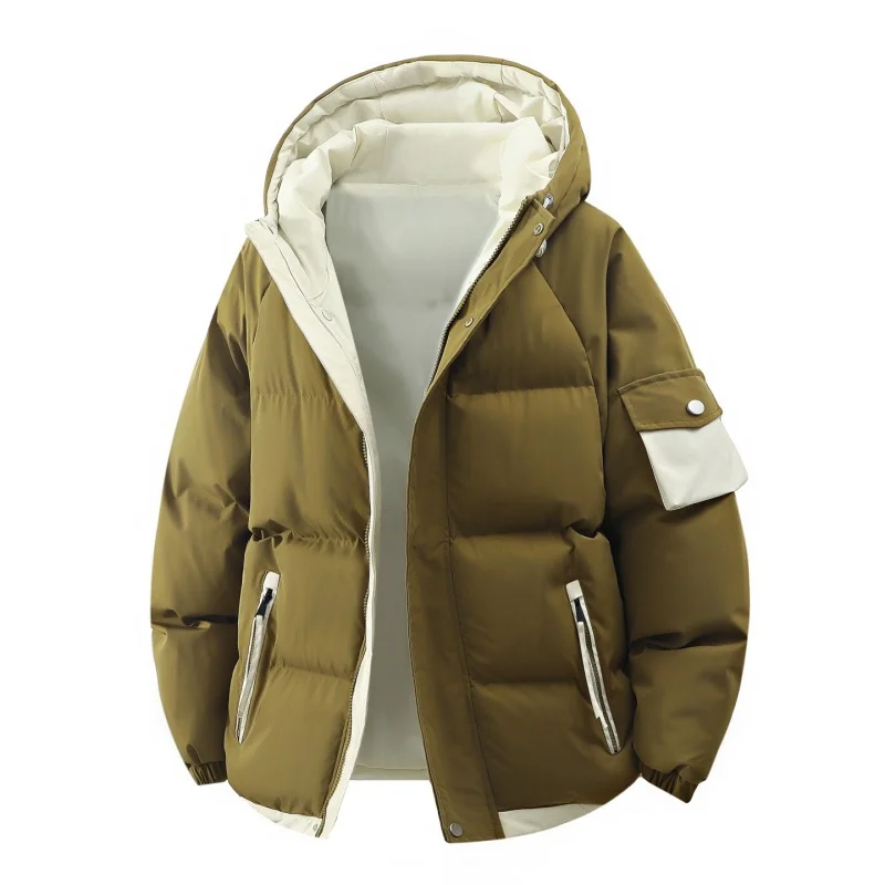 Masculino outerwear jaqueta com capuz inverno solto jaqueta de algodão homem moda parkas masculino à prova de vento grosso quente para baixo jaqueta