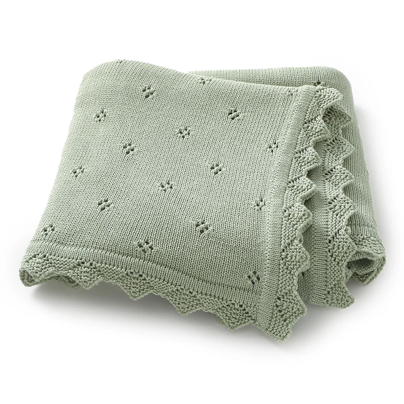 Cotton Baby Blankets Knit Infant Stroller Swaddle Soft Fashion Ruffles Wrap Newborn Boys Girl Bed Quilt 90*70CM Hollow Out Plaid