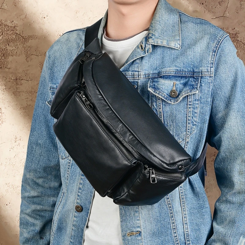 Trend w modzie Luksusowa męska torba na klatkę piersiową Miękka torba na ramię z prawdziwej skóry Torba na iPada Outdoor Causal Fanny Waist Pack Daypack Sac