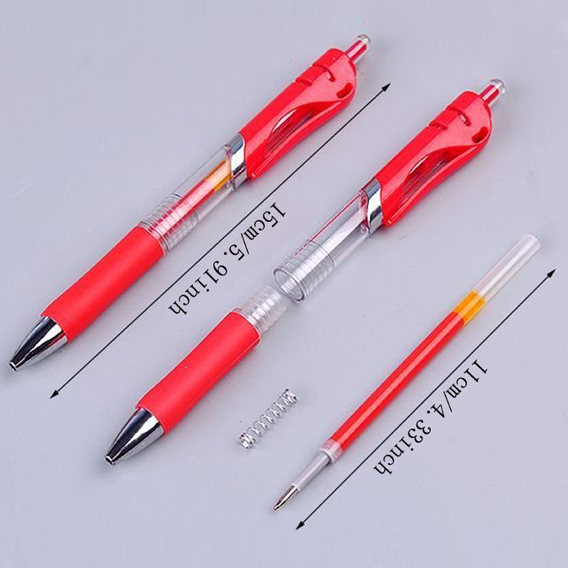 Caneta esferográfica de ação imprensa: adequada para escrita de estudantes e assinaturas comerciais, com opções de tinta preta, vermelha e azul.