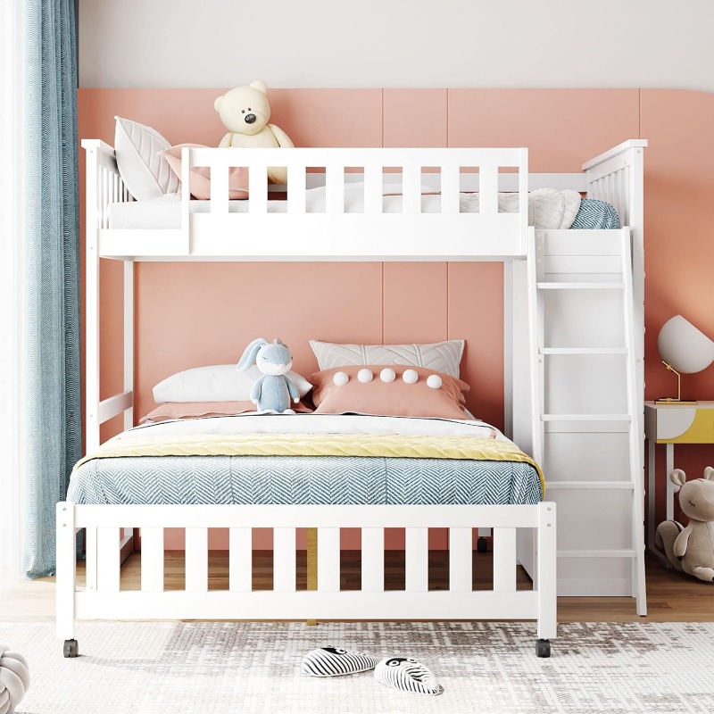 Harper & Bright Designs Twin Over Full Bunk Bed with 6 Storage Drawers and 3 Shelves, Wood Twin Loft Bed with Movable Lower Bed