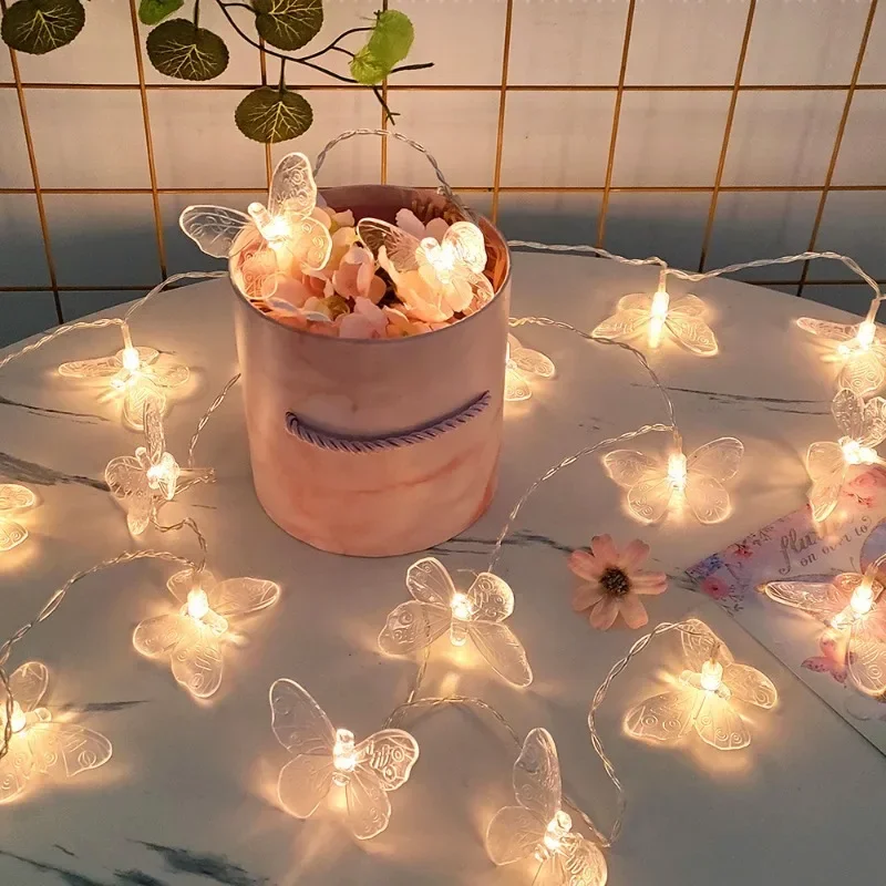 1M 3M LED ผีเสื้อ String ไฟแบตเตอรี่ขับเคลื่อนไฟ Fairy Room Garland ผ้าม่านสาว Xmas Brithday งานแต่งงานตกแต่งบ้าน