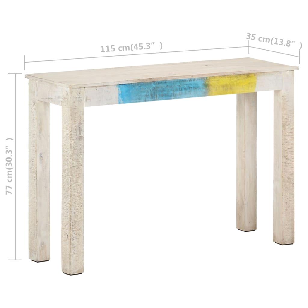 Table Console Blanc en Mango Brut Massif, 115x35x77 cm, Solution de Rangement mn