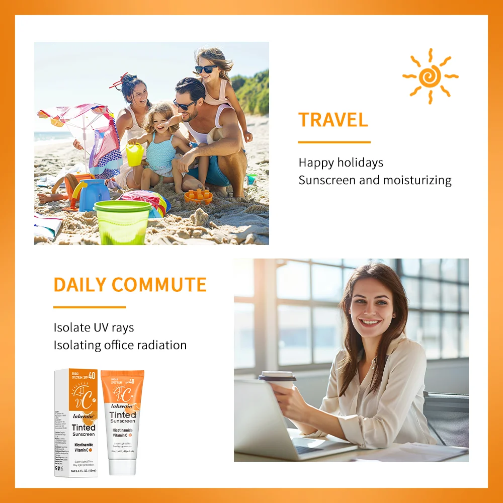 SPF40 Tinted Moisturizing VC ครีมกันแดดปกป้องผิวสดชื่นแต่งหน้าครีมกันแดดครีม UV Anti-aging ความต้านทานครีมกันแดด