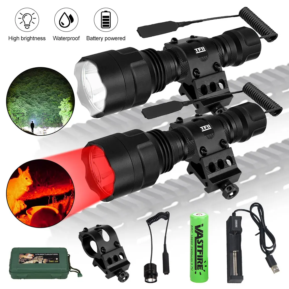Linterna LED profesional para caza, luz verde/roja/blanca, juego de luces tácticas de explorador nocturno, luz de pez, antorcha recargable por USB