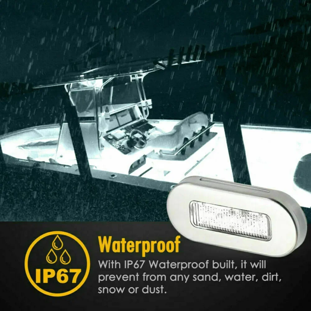 2pcs 12V LED Courtesy Light Mount Yacht Marine Boat Cabin Deck Lamp Waterproof LED Oblong Stainless Courtesy Light Accent Yacht