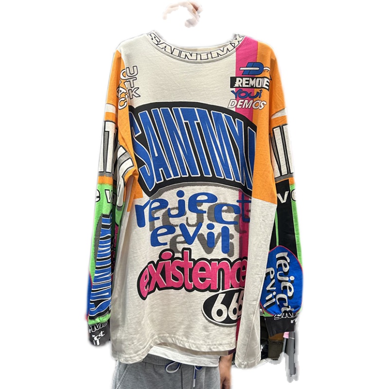 Camiseta holgada de manga larga con estampado de letras para mujer, jersey de cuello redondo, Top de algodón de longitud media, primavera y otoño 2023