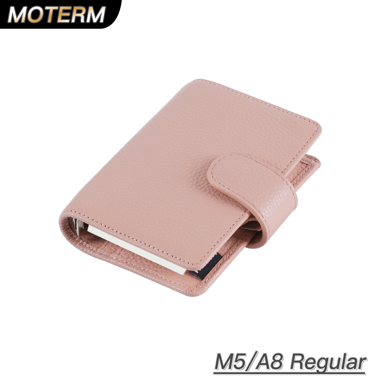 Moterm-planificador de anillos de tamaño Regular A8/M5, minicuaderno de 5 agujeros de piel de vaca de grano de guijarro con organizador de anillos de 15 MM, diario de viaje