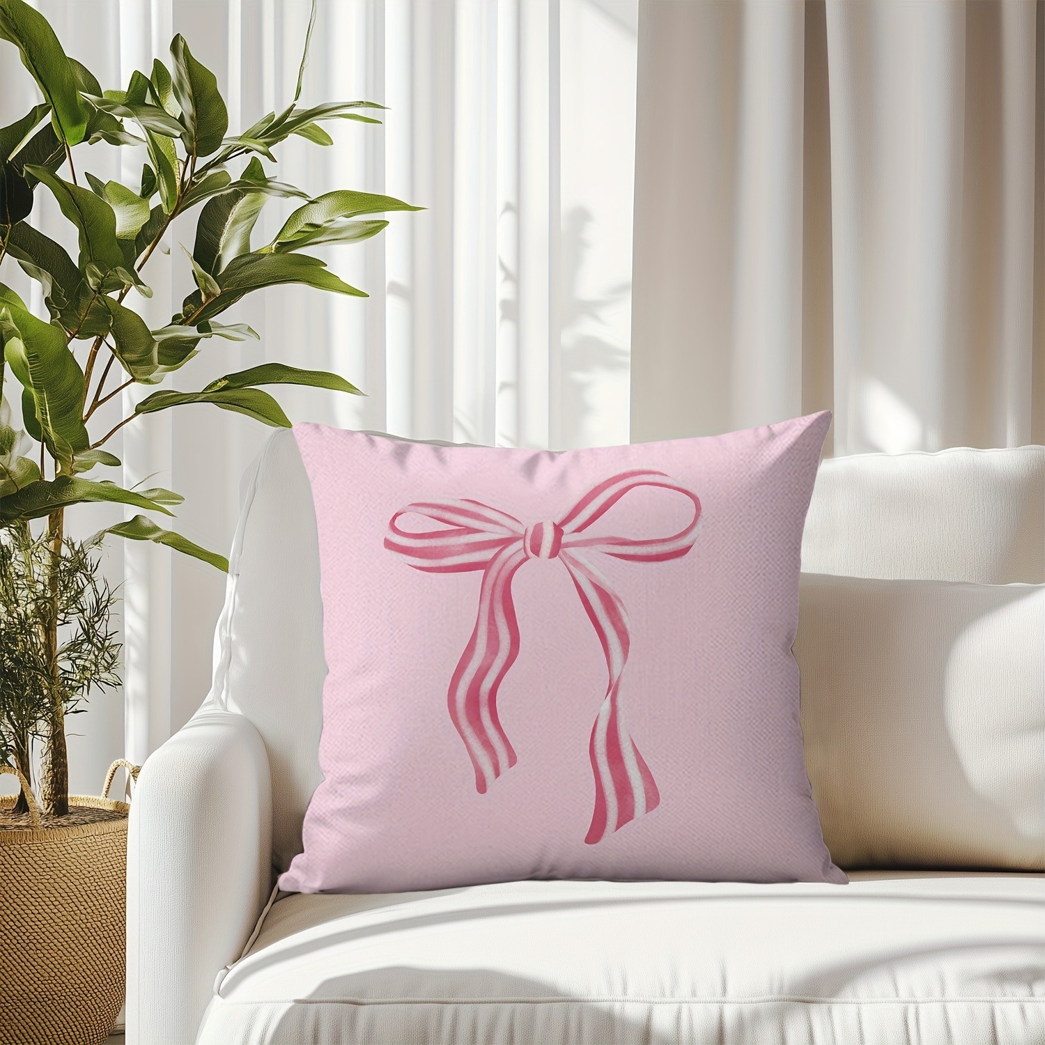 Funda de almohada estampada con diseño de cereza y lazo rosa, suave y cómoda, funda de cojín para sofá, adecuada para todo tipo de habitaciones y lugares