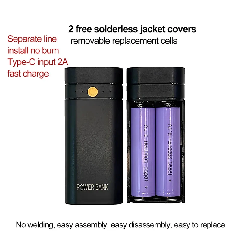 6000mAh 2*18650 Battery USB Type-C Power Bank Battery Charger Case DIY Box For Phone Electronic Charging Not Including Batteries