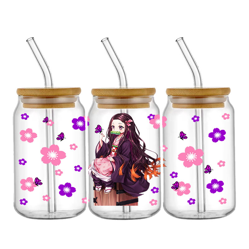Japan Cartoon Anime Character UV DTF Wraps Transfer Sticker DIY For 16oz Libbey Glass Cup Waterproof Wrap Transfers Decals Cup