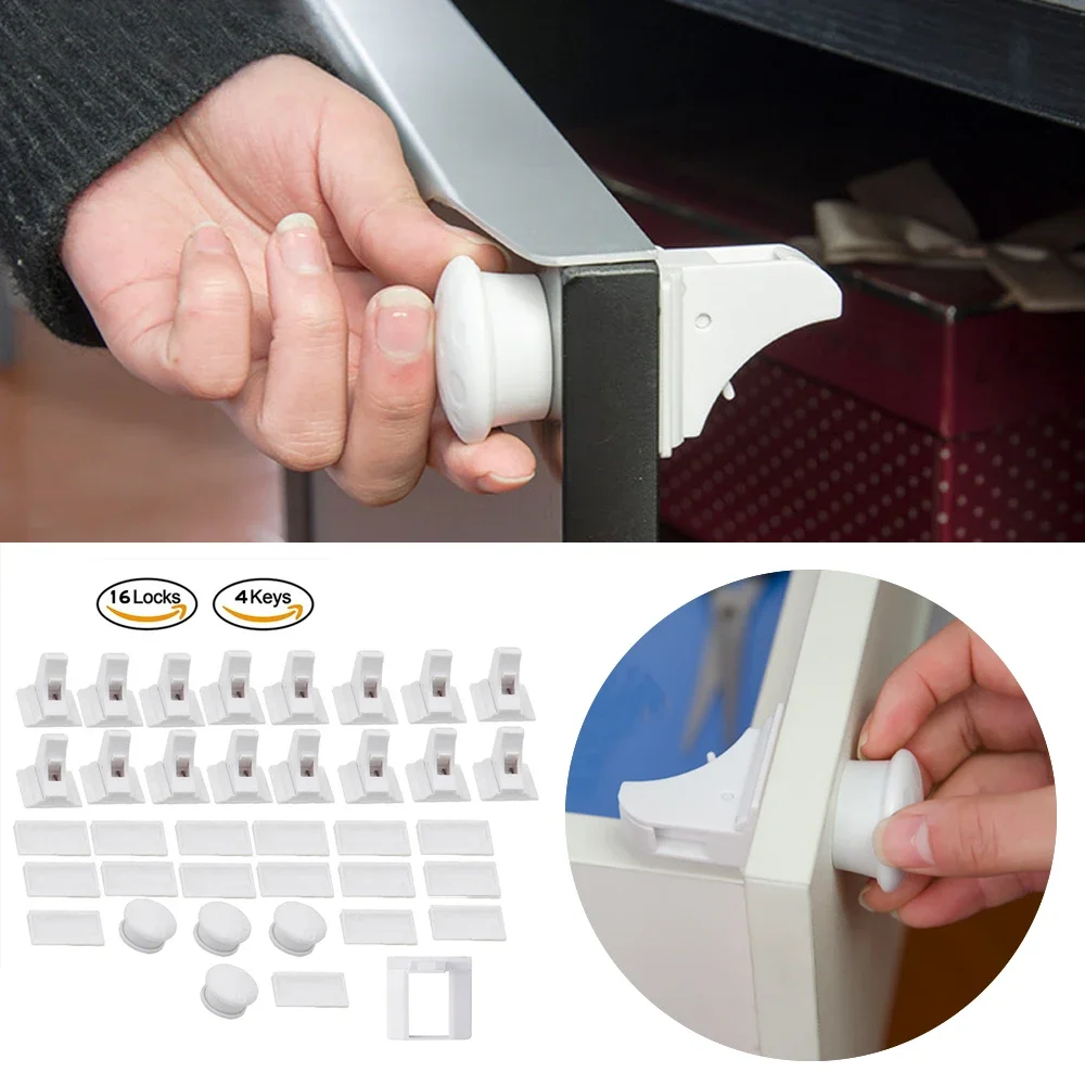 Serratura di sicurezza per bambini Serratura invisibile Sicurezza per bambini Chiusura per cassetto Porta dell'armadio Limitatore di blocco di sicurezza per bambini magnetico Protezione per bambini