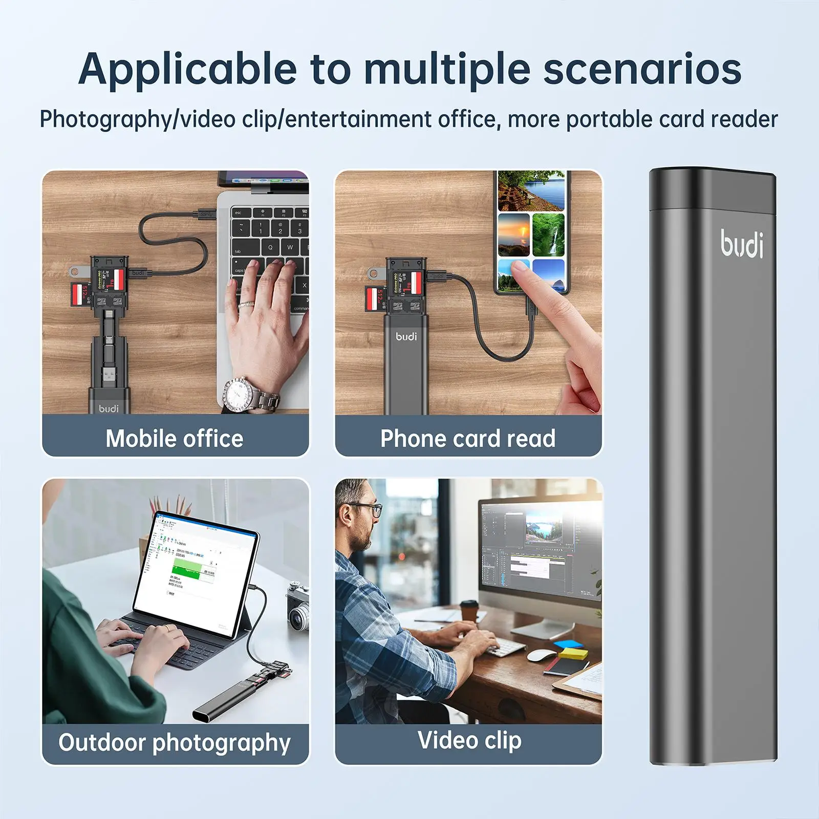 BUDI 9 in 1 Type C to Type C Cable USB 3.0 Adapter SD TF Nano Card Storage Box 65W OTG 5Gbps Data Transfer Fast Charging Cable