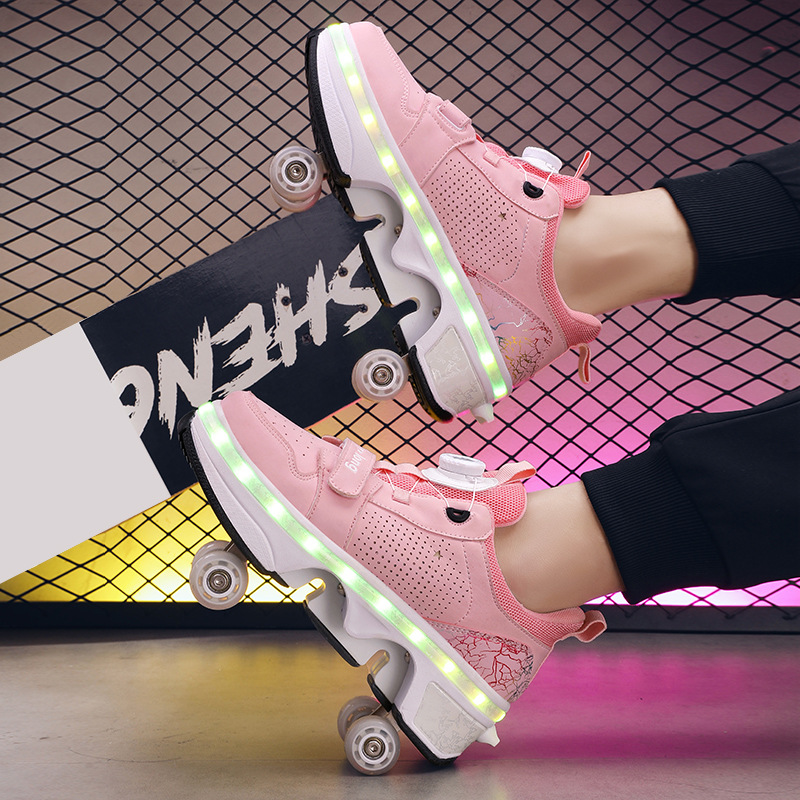 LED Deformation Parkour Schuhe Vier Räder Runden Laufschuhe Casual Sneakers Unisex Deform Roller Schuhe Skating Schuhe