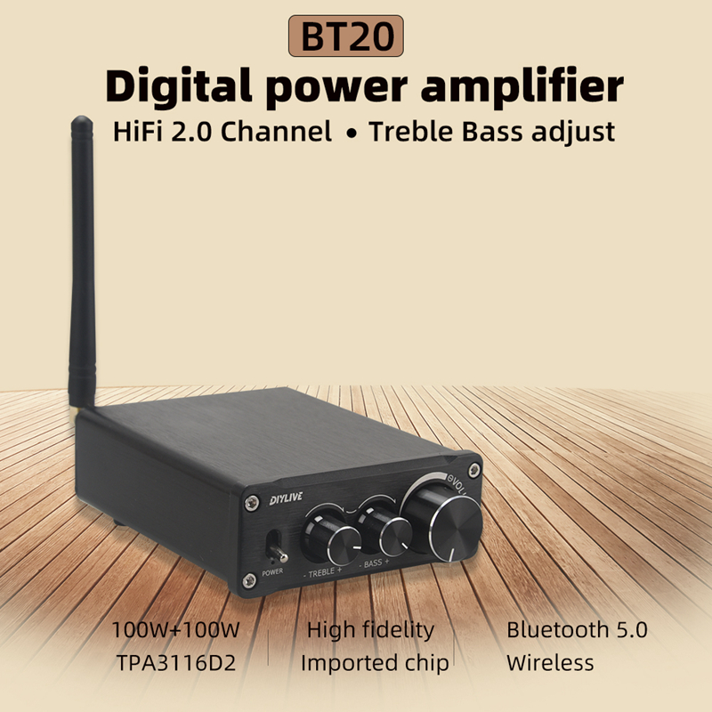 HiFi 2.0 Полностью цифровой аудиоусилитель мощности TPA3116D2 100 Вт * 2 Bluetooth 5.0 с регулировкой высоких и низких частот BT20