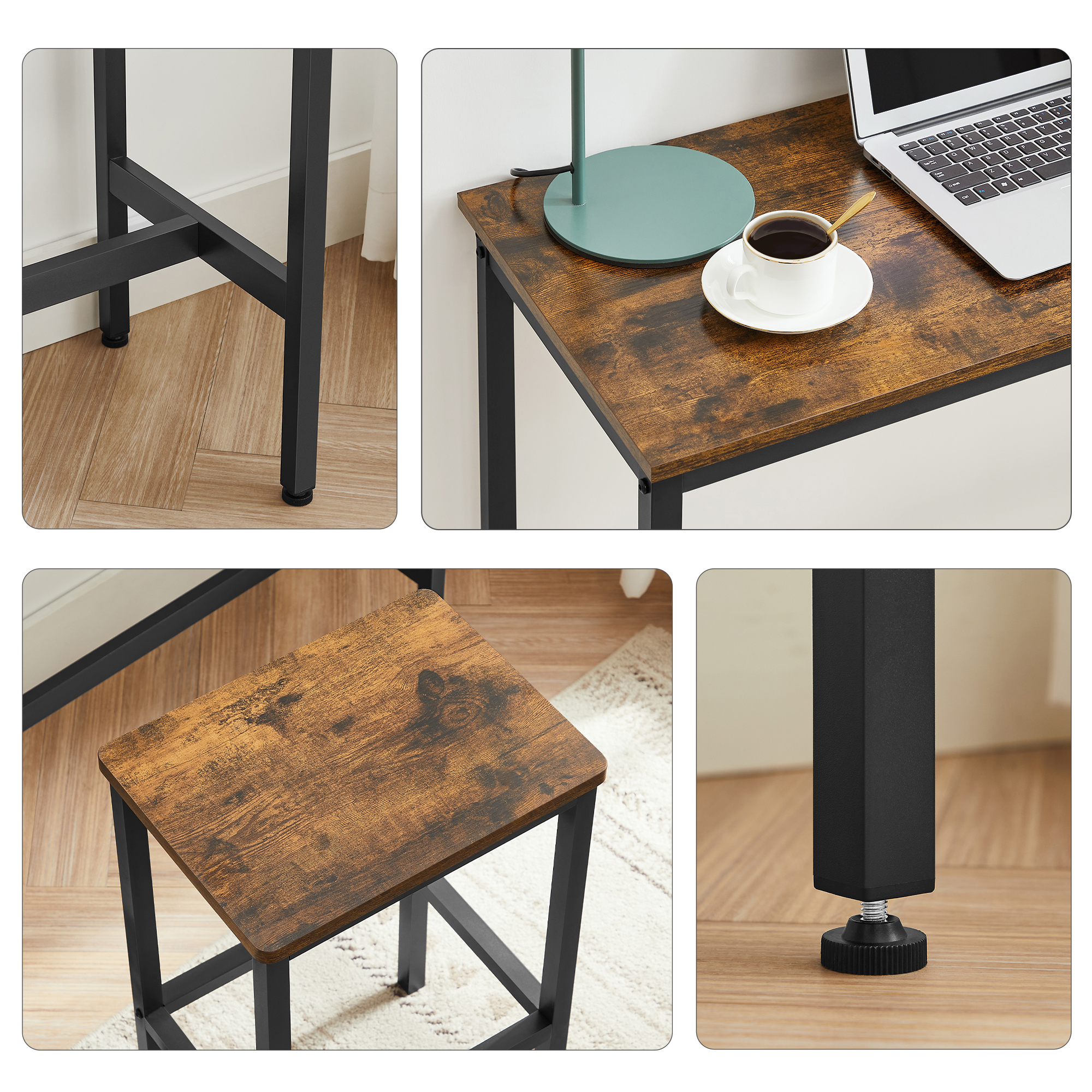 VASAGLE Ensemble de Meubles de Salle à Manger, Table et Tabourets de Bar, Table Petit-Déjeuner avec 2 Tabourets Hauts, Cadre en Acier, Style Industriel, Marron Rustique et Noir d'encre