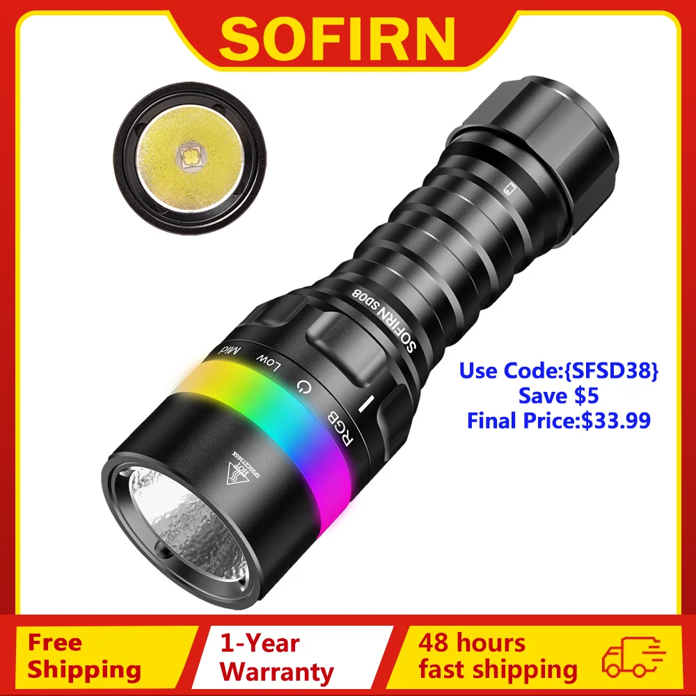 Sofirn SD08 3200lm alcance 385m linterna de buceo potente recargable 21700 linterna profunda subacuática con 360 °   Indicador RGB