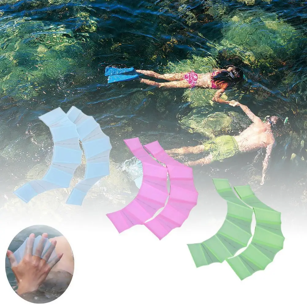 ซิลิโคนว่ายน้ํา Fins Flipper ผู้ชายผู้หญิงเด็กสระว่ายน้ํากีฬา Professional การฝึกอบรมนิ้วมือถุงมือ Webbed Paddles อุปกรณ์