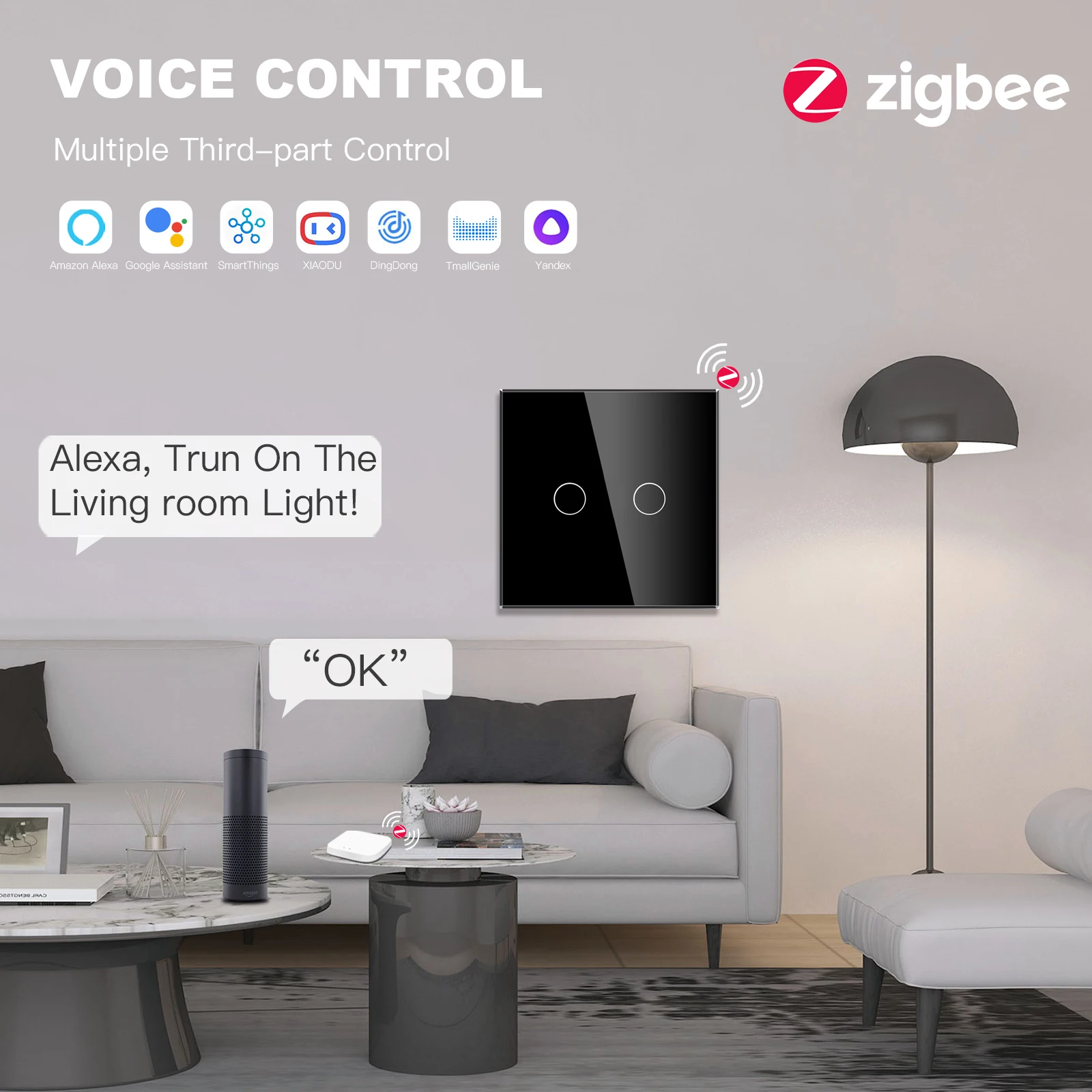BSEED Zigbee 1/2/3Gang сенсорные выключатели умный настенный выключатель Tuya Google Smart Life Alexa управление приложением стеклянная панель без нейтрали