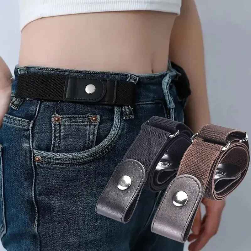 Faixa de cintura elástica ajustável, cinto invisível sem fivela para mulheres, homens, calças jeans, vestido, sem fivela, fácil de usar