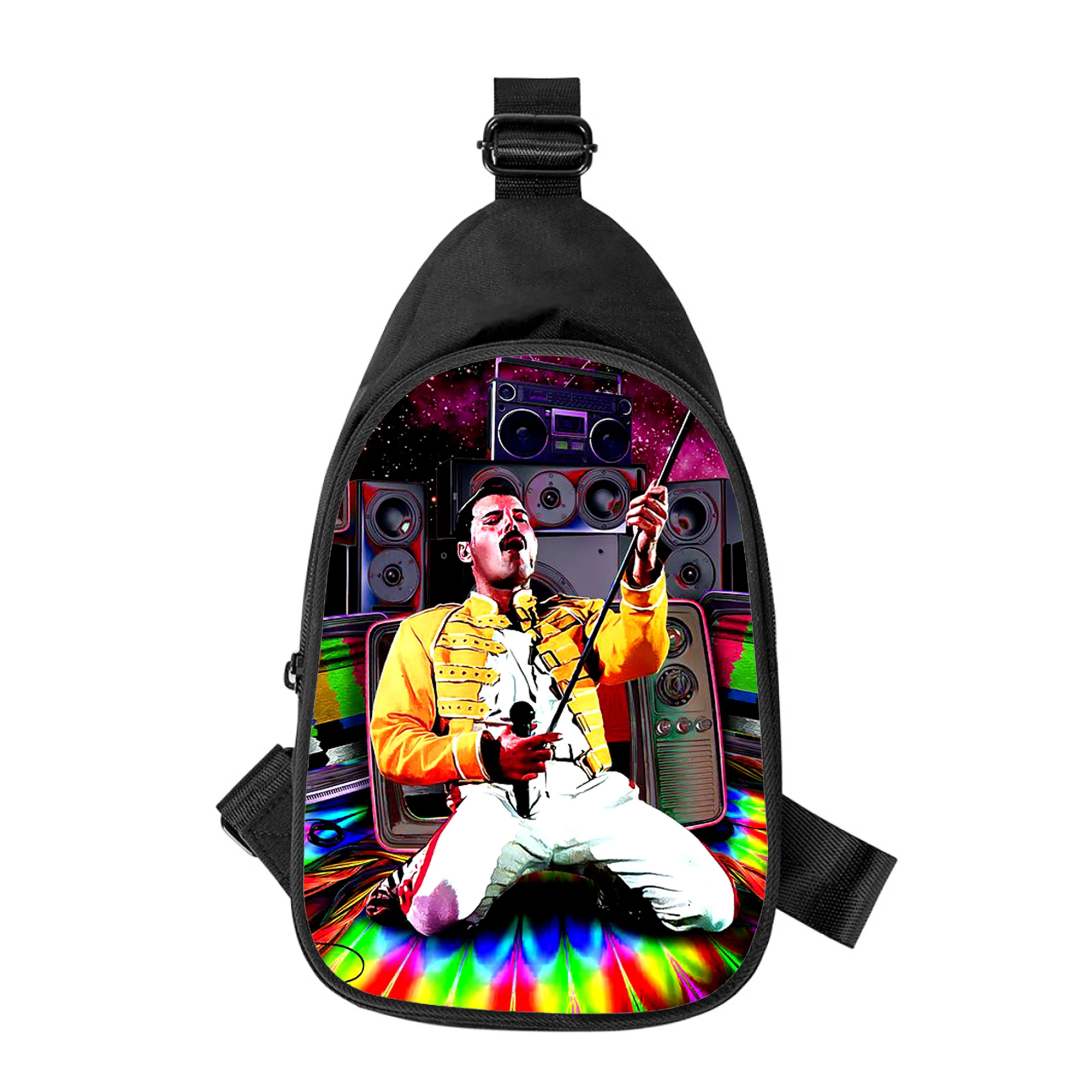 Queen Band Freddie Mercury Print Bolsa Peito Cruz para Homens e Mulheres, Bolsa de Ombro, Marido, Escola, Bolsa de Cintura, Masculino, Novo, Diagonal