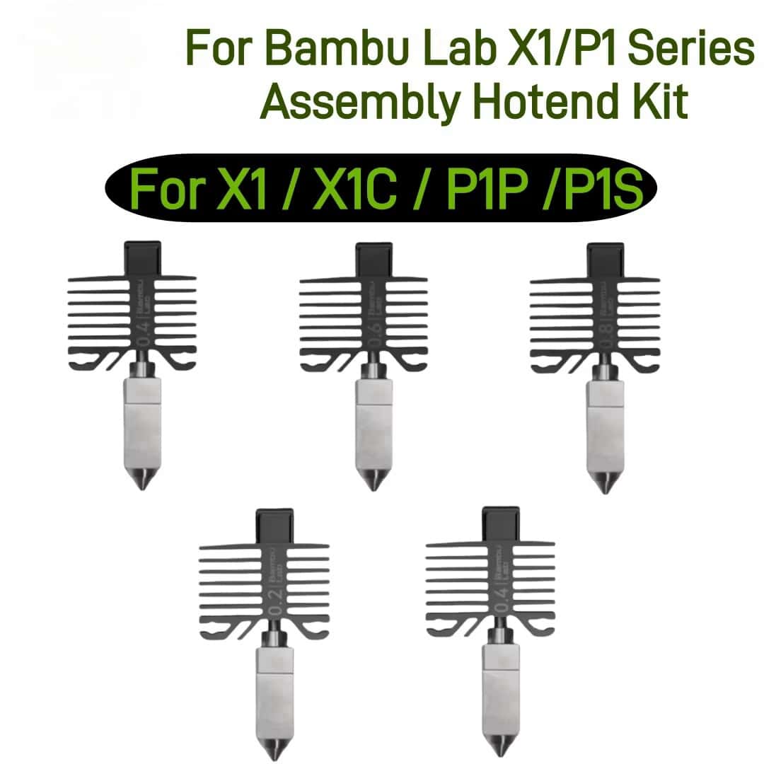 Para Bambu lab X1/P1 Series Hotend Kit boquilla de acero endurecido 0,2/0,4/0,6/0,8mm para Bambu lab X1C P1P P1S piezas de impresora 3D