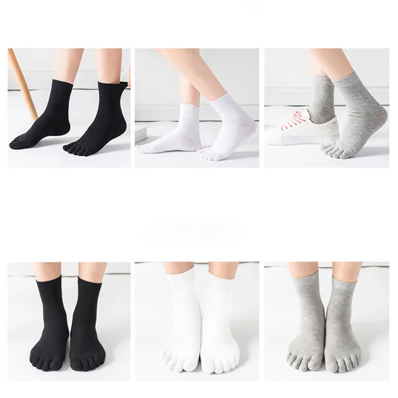 Calcetines con punta Unisex para hombre y mujer, calcetines con cinco dedos, calcetines de algodón transpirables, calcetines deportivos para correr, Color sólido, negro, blanco, gris, happy Soks