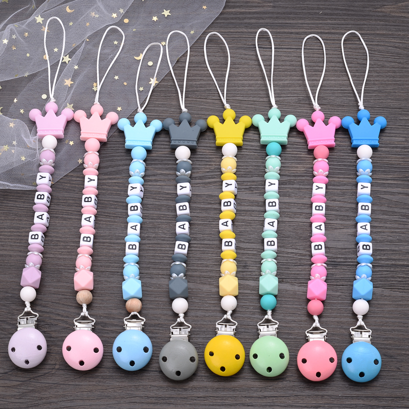 Novo bebê coroa chupeta clipes silicone chupeta correntes artesanal criança dentição corrente mamilo clipe mastigar brinquedos não personalizado
