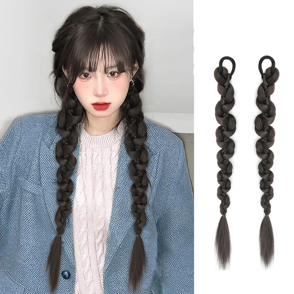Peruca sintética hip-hop menina trançada torção rabo de cavalo peruca longa punk hotties natural duplo pônei extensões de cauda acessórios de cabelo