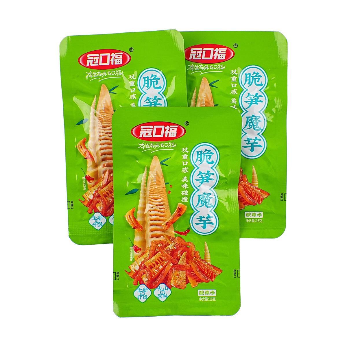 [3Packs] Guankoufu Bamboo Shoots And Konjac,Sour And Hot ,Low Calories,0.56 oz*3Packs*20pc
